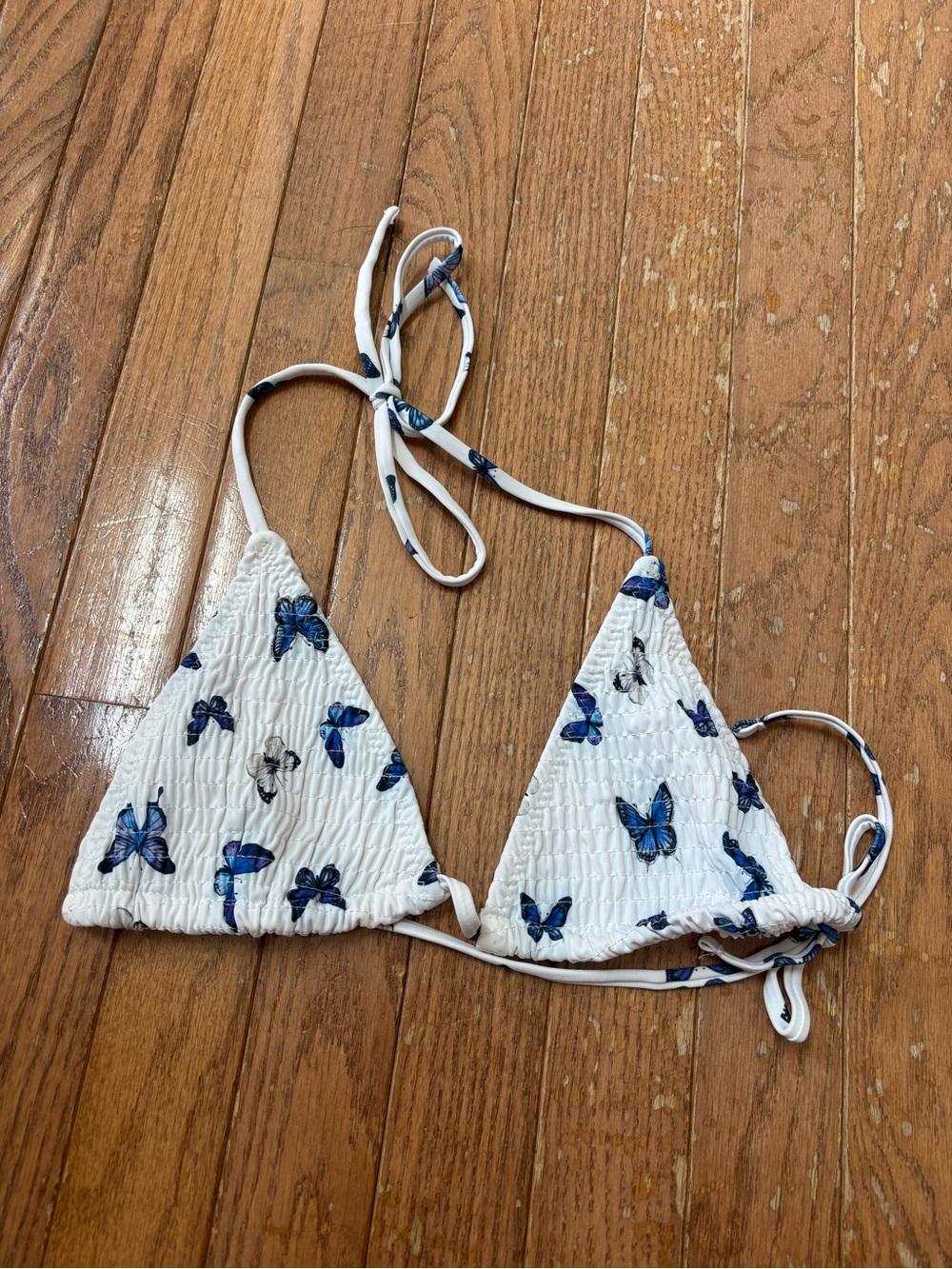 White Butterfly Print Triangle Bikini Top